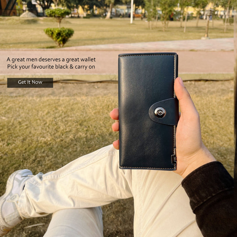 Tri-Fold Pure Leather Long Wallet.